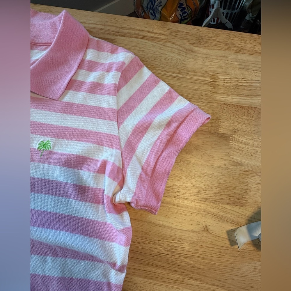 Lilly Pulitzer Pink and White Striped womens Polo size large - Picture 4 of 7